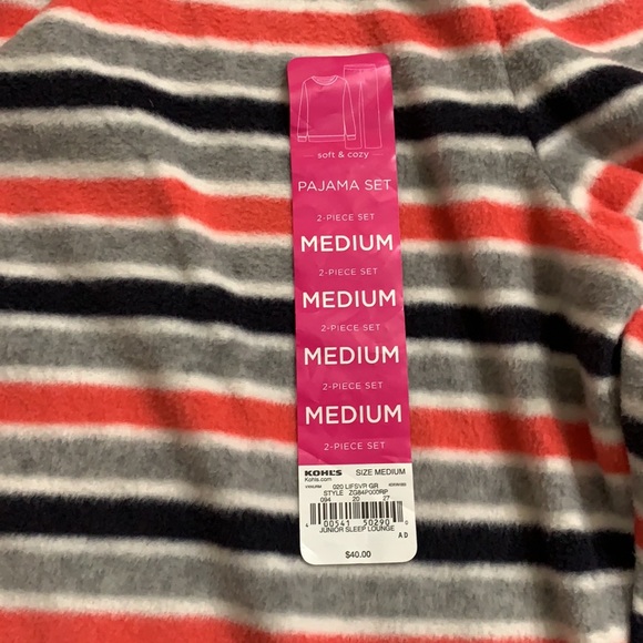 SO gray/black/coral striped soft and comfy fleece pajama pants - Picture 7 of 13